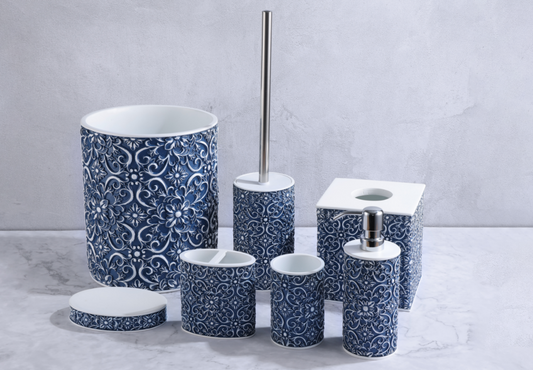 Glazed Snow Realm” Blue and White Embossed Resin Sanitary Ware Set