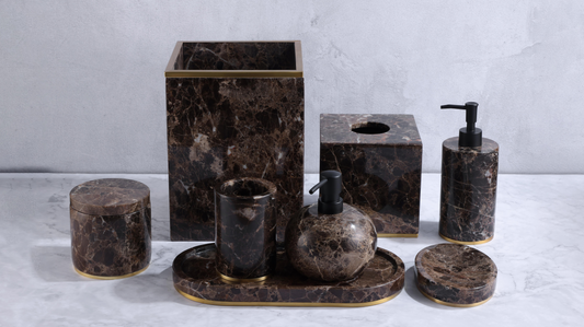 Mellow curry mystery-Deep brown net marble bathroom eight gifts