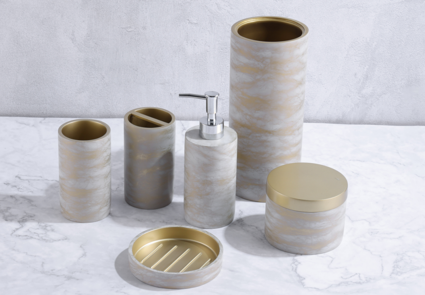 “Platinum Snow Weave” Embossed Platinum Resin Bathroom Set