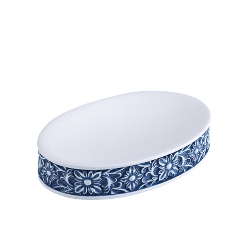 Glazed Snow Realm” Blue and White Embossed Resin Sanitary Ware Set