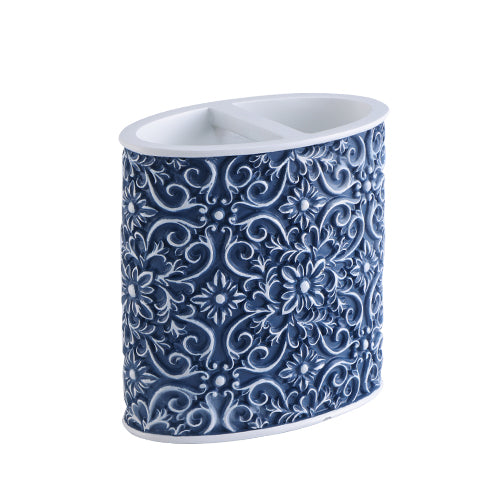 Glazed Snow Realm” Blue and White Embossed Resin Sanitary Ware Set