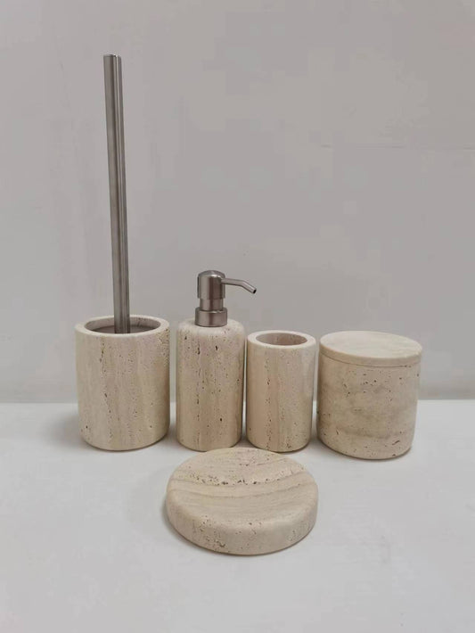 Natural Rice Travertine Bathroom Set - A Gentle Symbiosis of Mineral Rock Aesthetics and Utilitarianism 🌫️