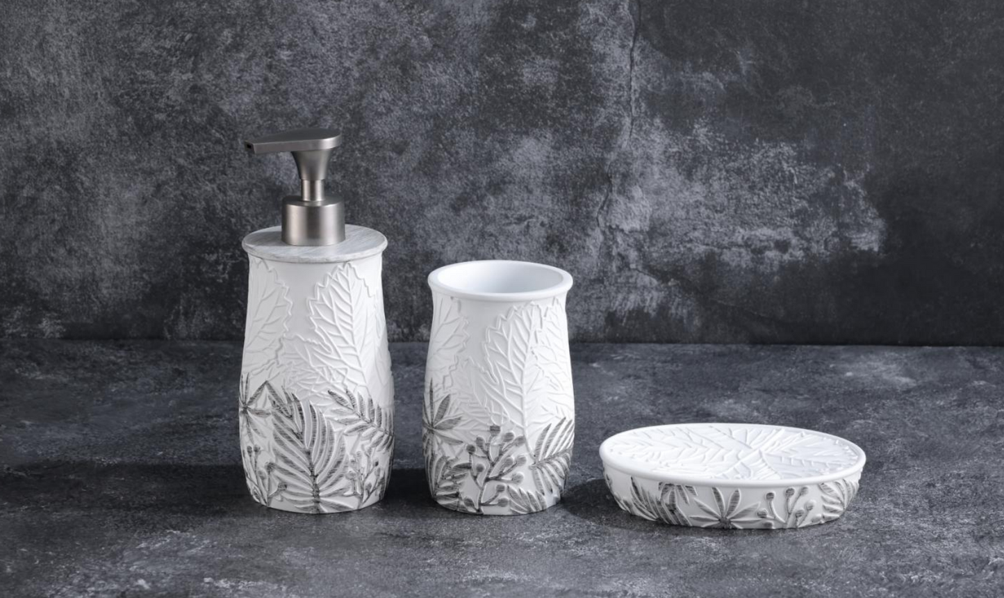 Mori Hibiscus - Leaf Rhythm | Embossed White Resin Bathroom Set