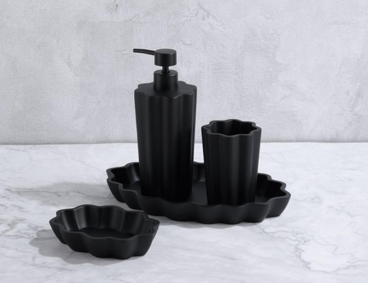 Ink Shadow - Dark Surge | Matte Black Lacquer Wave Pattern Resin Bathroom Set