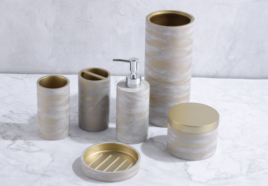 “Platinum Snow Weave” Embossed Platinum Resin Bathroom Set