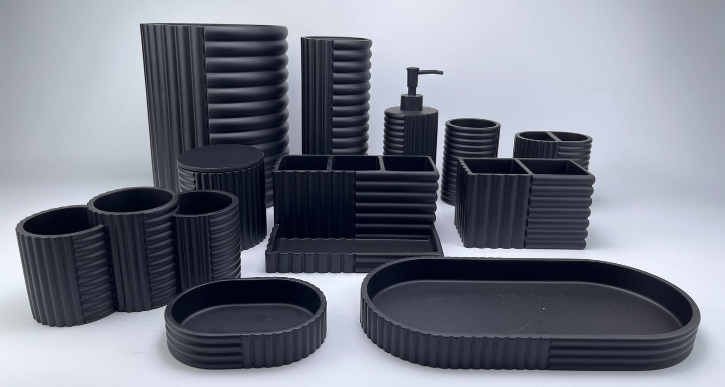 [Dark Night Rattan Texture] Matte Black Hand-Woven Feeling Bathroom Set