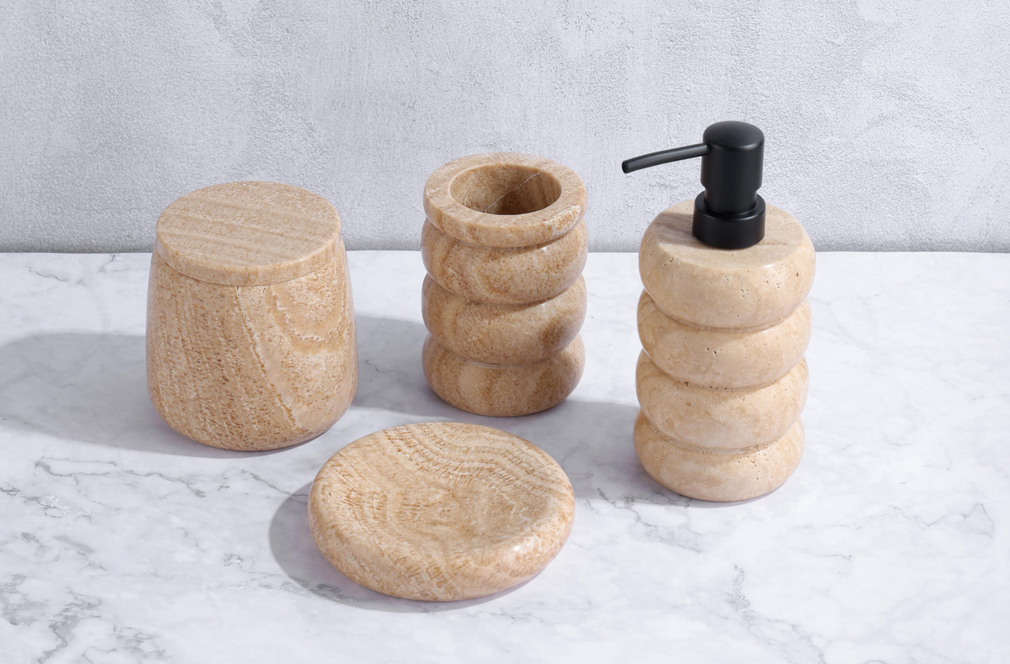 Nuanxi Yazhu] Yellow Wood Grain Marble Bathroom Set