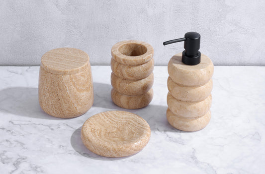 Nuanxi Yazhu] Yellow Wood Grain Marble Bathroom Set