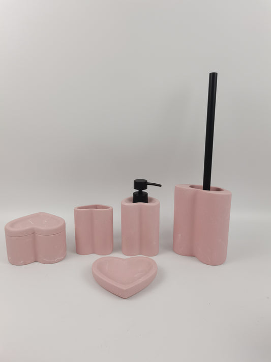 [Peach Heartbeat Gift Set] Embossed Love Resin Bathroom 5 Piece Set Pink Love Letter in Bathroom