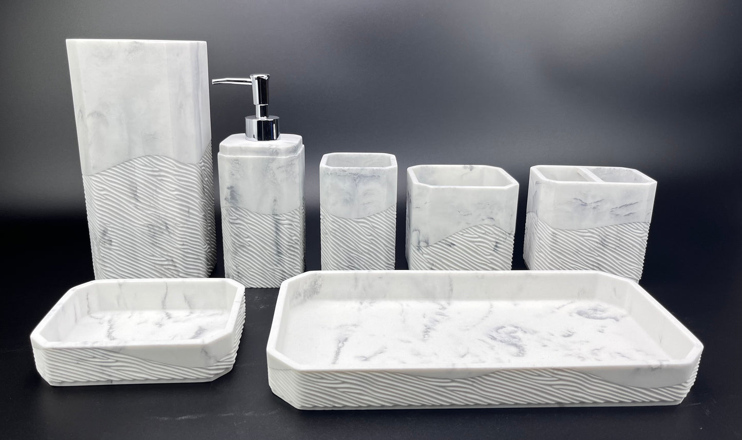 Ink Dense Gradient White】Smoky Rain Jiangnan Halo Glaze Bathroom Set 7 Pieces