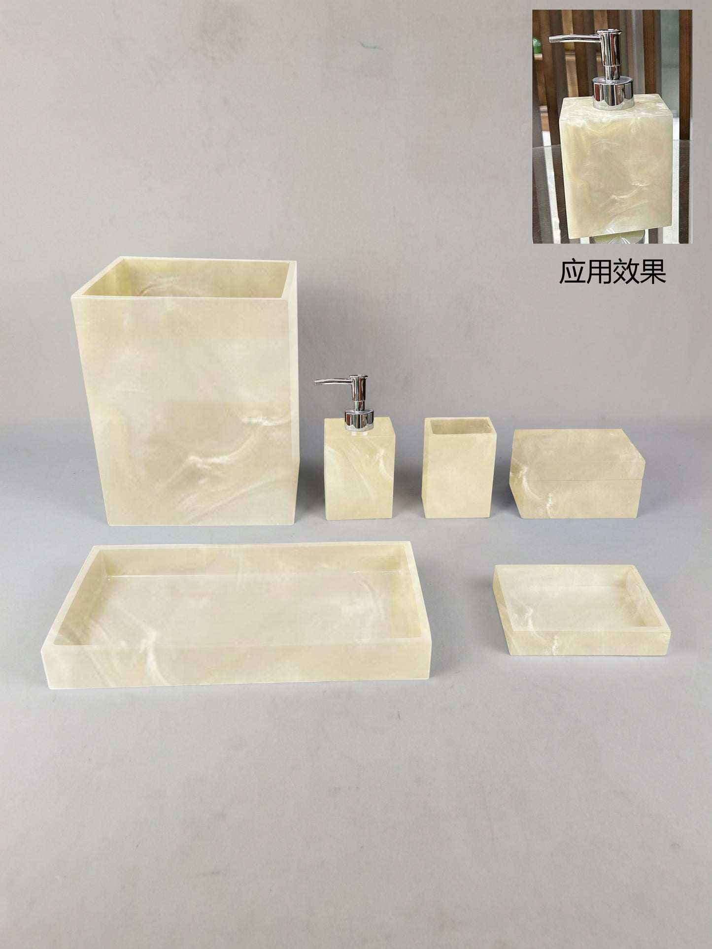 Gilt Beach Warm Light Storage Set] Beige Pearlized Resin 6 Piece Set Sunset in the Bathroom
