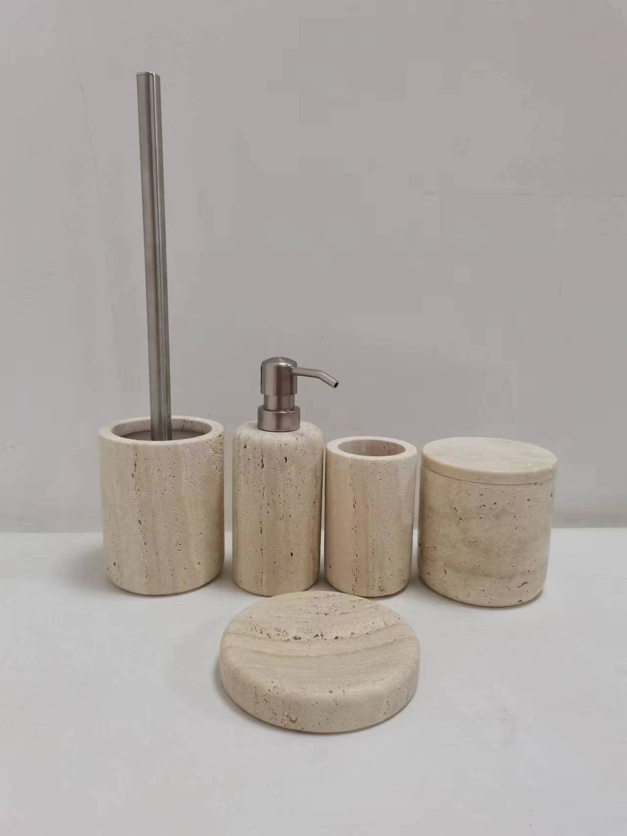 Natural Rice Travertine Bathroom Set - A Gentle Symbiosis of Mineral Rock Aesthetics and Utilitarianism 🌫️