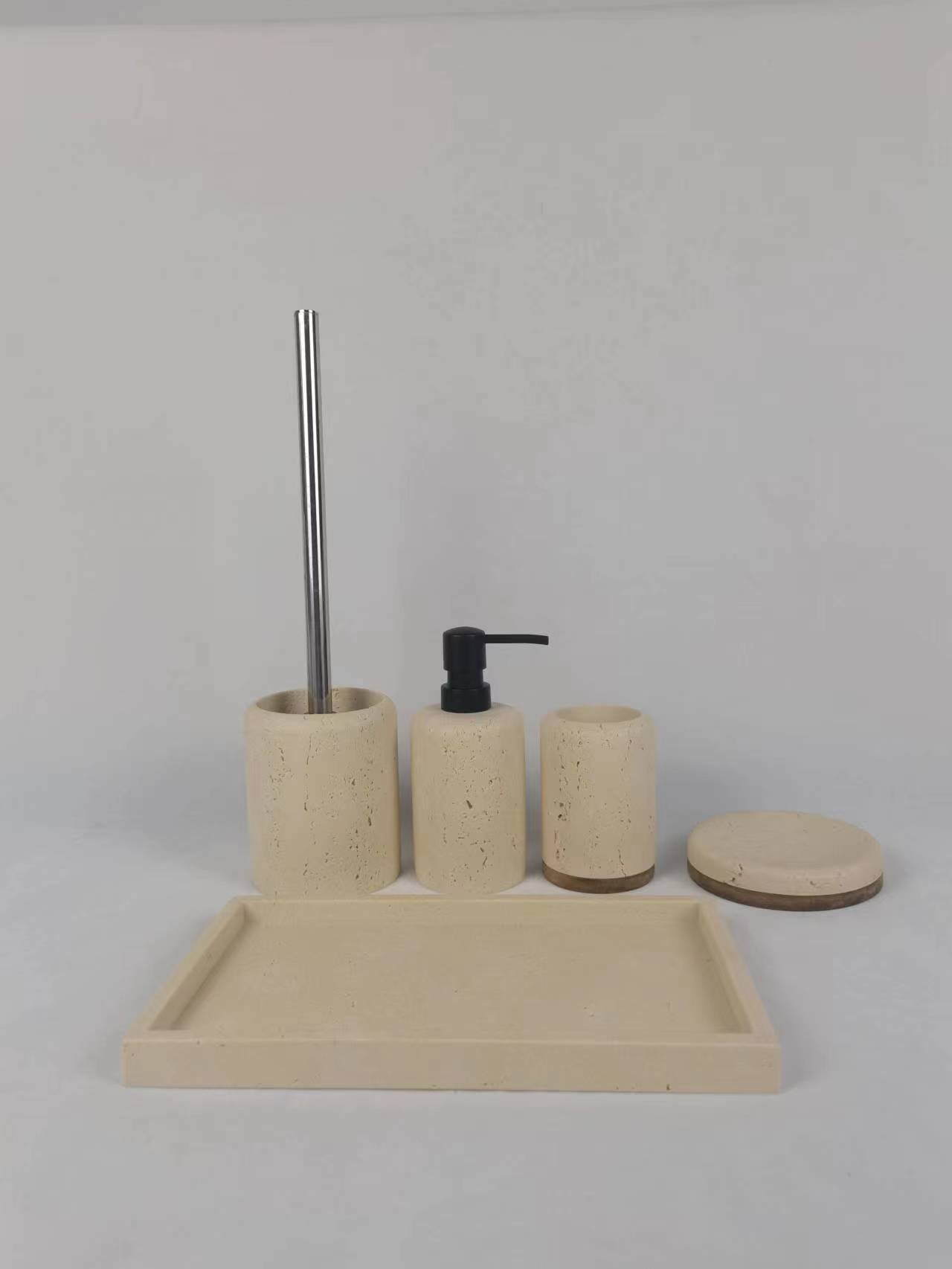 [Quicksand Beeswax Marble] Natural Stone Light Luxury Bathroom Five Piece Set