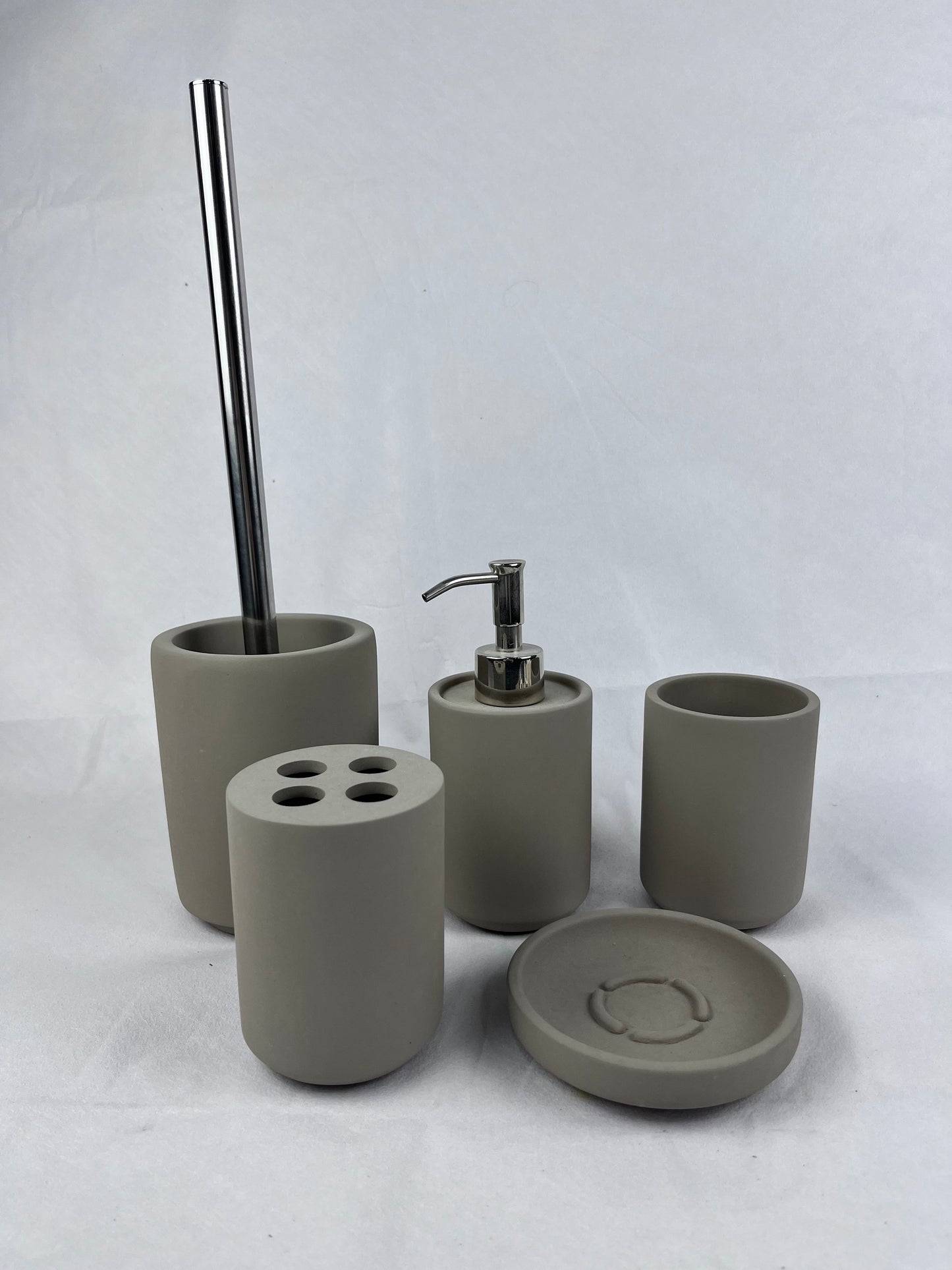 [Misty Hidden Vegetable Gray] Freshwater Clay Wabi-sabi Bathroom Set of 5 Pieces