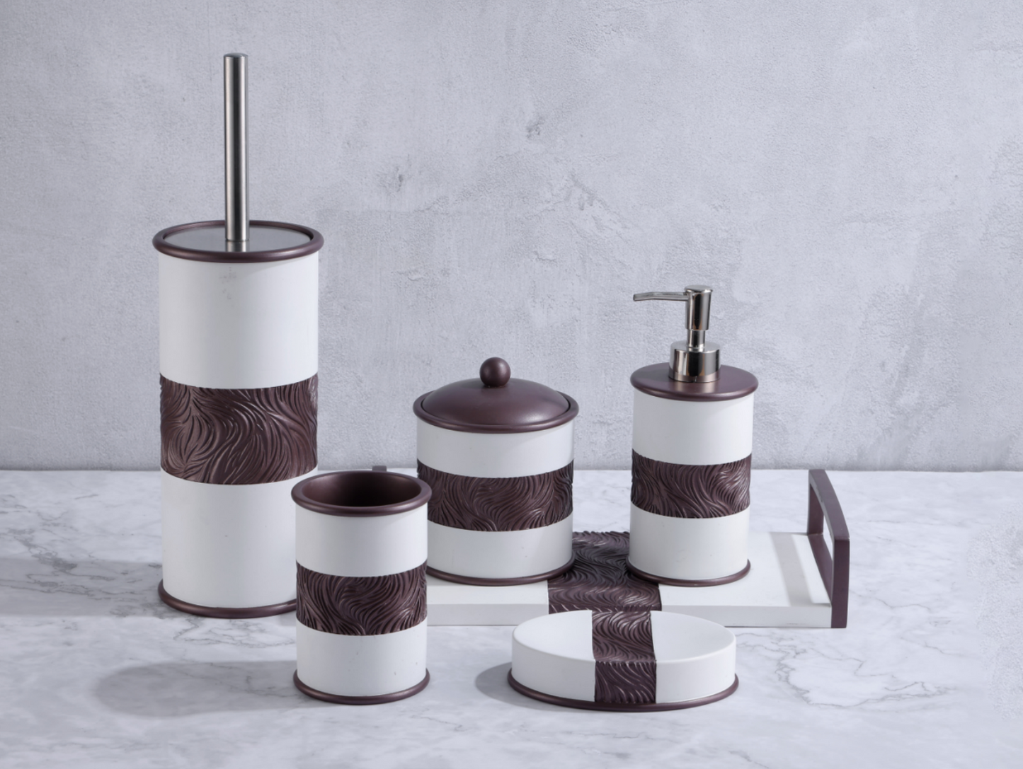 “Frosty Rock Brown” Colorful Resin Bathroom 7 Pieces Set