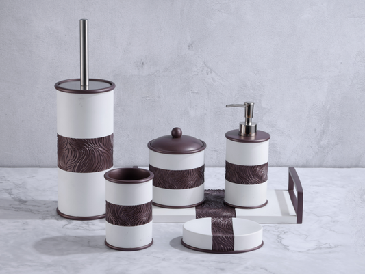 “Frosty Rock Brown” Colorful Resin Bathroom 7 Pieces Set
