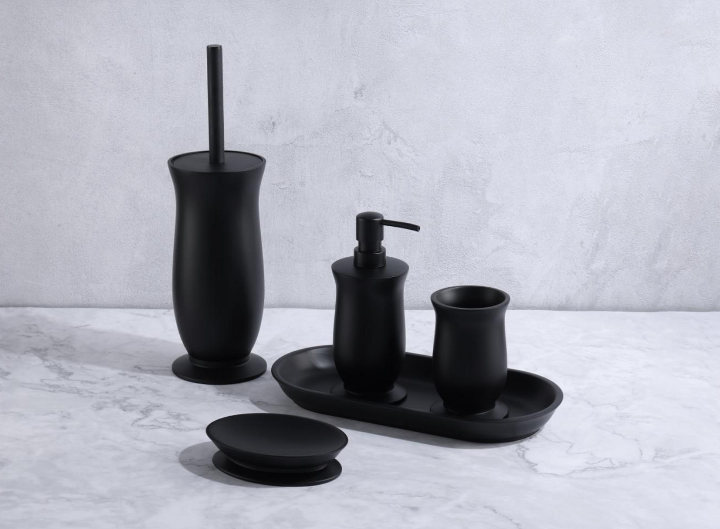 “Ink Night Gilt” Matte Black Lacquer Embossed Resin Bathroom Set