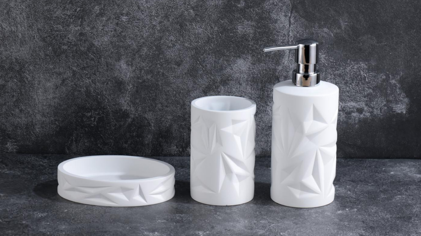 Cretaceous - Geometric Poetry | Minimalist Three-dimensional Sculpted Resin Bathroom Set
